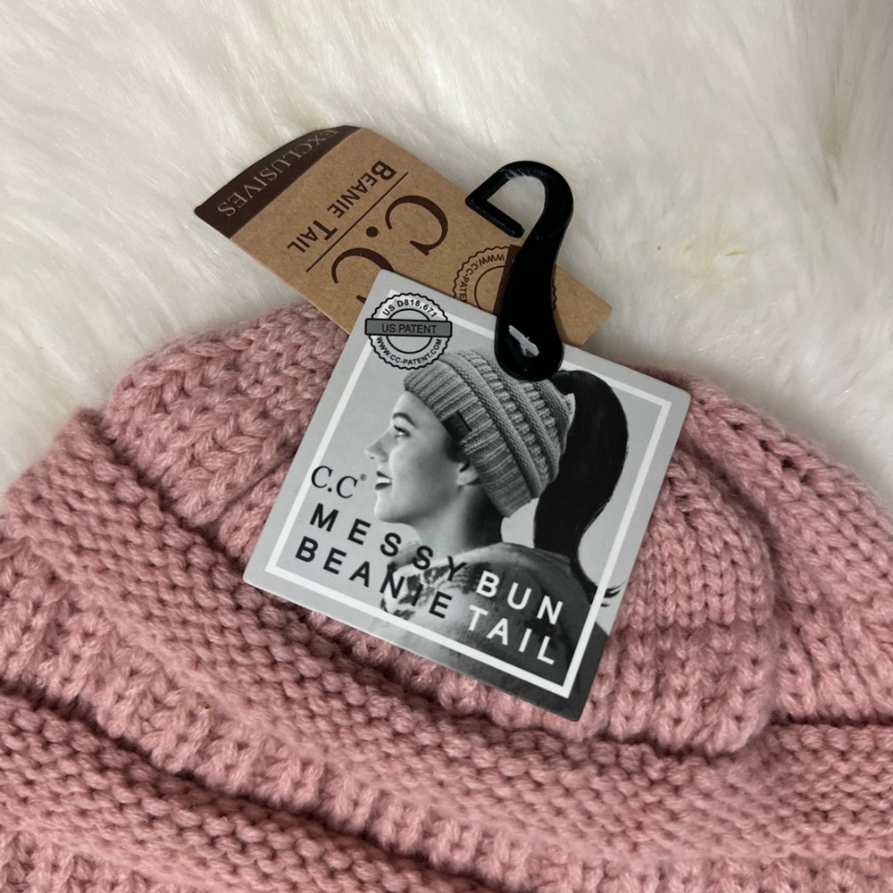 CC Beanie Tail/Bun Pink Knit Beanie - Picture 2 of 3